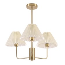 Lighting 3-Lights Pleated Chandelier White Fabric Pendant Light Fixtures Mid ...