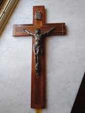 Vecchio Crocifisso In Legno E Metallo, Credo Bronzo
