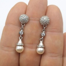 Orecchini Da Donna  Argento 925 Perla 17 MM Australiana Oro Giallo 18 Kt ZIRCONI