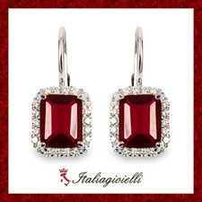 Sontuosi Orecchini Brillanti con Rubini in Argento 925 Rodiato Oro Bianco