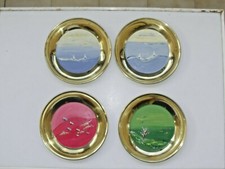 Set 4 piattini Vintage in Ottone dipinti a mano.
