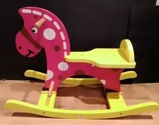 Cavallo a dondolo d'epoca in legno colorato 