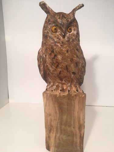Scultura legno gufo reale - scultura, in