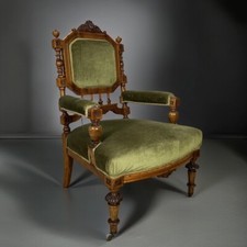 Antica sedia d'epoca 800 velluto verde con braccioli poltrona poltroncina cimasa