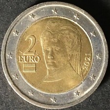 Moneta 2 Euro € 2021 Austria Bertha Von Suttner circolata rara da collezione