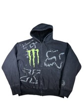 Rara felpa con cappuccio vintage Fox Racing x Monster Energy XXL pelliccia full zip Y2K grunge