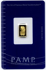 Lingotto oro Gold Ingot bar : 1 gram pure gold 999.9 24k : PAMP SUISSE