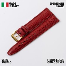 CINTURINO OROLOGIO ARTIGIANALE MADE IN ITALY VERA PELLE VERO SQUALO 17MM ROSSO
