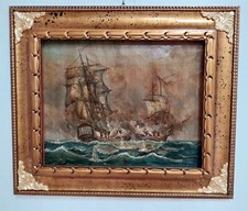 QUADRO BATTAGLIA DIPINTO SU TELA CORNICE ORO FOGLIA BAROCCO+FREGI 68X58 CM