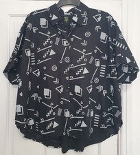 Top camicia manica corta Fly Out taglia 16 18 oversize nero bianco modello funky!