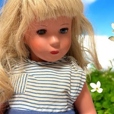 Bambola vintage Kathe Kruse T40 in celluloide marchio tartaruga con capelli umani, 16" LEGGI