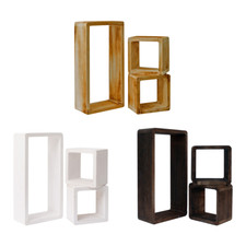 Set 3 Mensole da Parete Ripiani Legno Bianco Marrone Stile Retro Camera