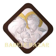 QUADRO ICONA SACRA FAMIGLIA ARGENTO cm41x41 LEGNO cm52x52 CAPOLETTO CAPEZZALE