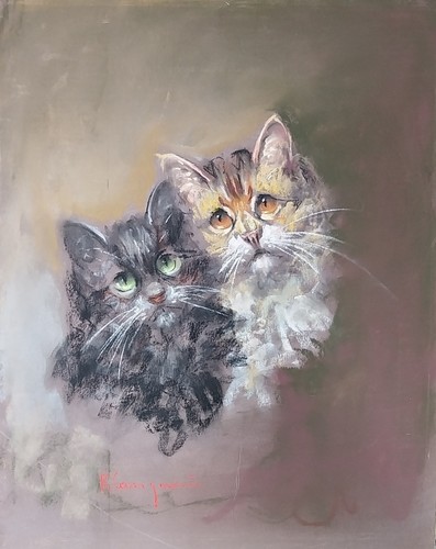Dipinto olio tavola gatti - dipinto,