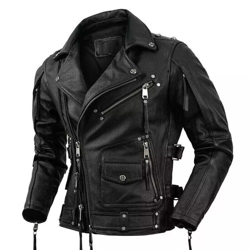 Giacca motociclista pelle nera - giacca,