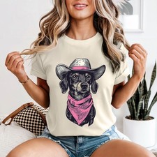 Cappello da cowboy cane bassotto maglietta western da donna amanti degli animali