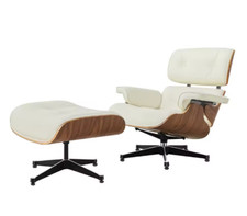 Poltrona Scandinava Lounge reclinabile in pelle e noce con poggiapiedi Century