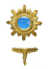 SPECCHIO SOLE + MENSOLA DA PARETE IN STILE BAROCCO SHABBY CHIC FINTO VINTAGE 