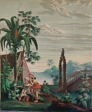 ANTICO GRANDE DIPINTO TEMPERA SU TELA ANNI 60. INCAS INDIANI D’AMERICA PAESAGGIO