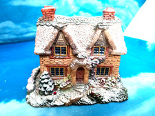 MINIATURA NATALE COTTAGE INGLESI PIETRA SCOLPITA DECORO A MANO UNICA