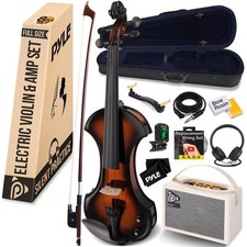 Pyle Strumento a Corde per Violino Elettrico in Compensato con Kit Accessori (Sunburst)