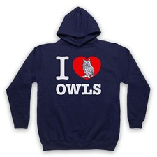 Felpa con cappuccio unisex adulti I LOVE OWLS ANIMAL RIGHTS LOVER SAVE THE ANIMAL