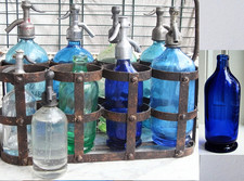 ANTICO PICCOLO SIFONE in VETRO BLU SCURO - MOLTO RARO con STRAPPO