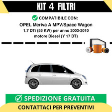 Kit 4 Filtri Tagliando per OPEL Meriva A MPV/Space Wagon 1.7 DTi 55 kw Diesel...