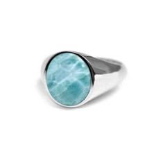 Larimar Gemstone 925 Silver Turkish Handmade Mens Signet Rings Jewelry M039