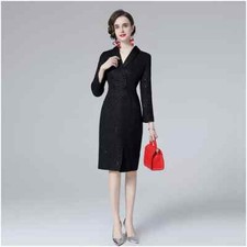 Vestito abito longuette tubino donna ginocchio nero stsrss manica GIPSY A263