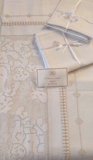 Tovaglia bianca ricamata a mano misto lino 12 posti 