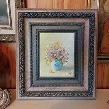 Quadro Antico anni 70 natura morta vaso con fiori Dipinto olio su tela cm 46x42