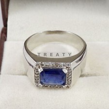 Anello da uomo in argento sterling 925 con pietra preziosa taglio smeraldo zaffiro blu #B733