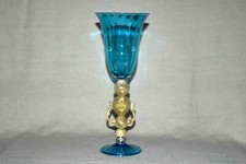 Vetreria Artigianale D'Este Vetro di Murano Stelo Vetro Oro Blu 10,5"T Made Italy