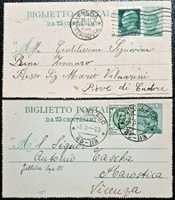 REGNO ?? VALORI GEMELLI SU BIGLIETTI POSTALI 25C MISTI 25C FLOREALE E IMPERIAL