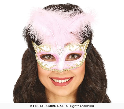 Maschera con piume rosa - maschera,