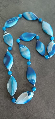 Collana agata striata - agata, blu