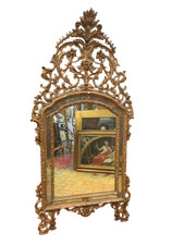 Antica specchiera stile Luigi XVI con cornice in legno scolpito e dorato XX sec