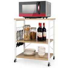 3-Tier Kitchen Utility Serving Cart w/ 10 Removable Hooks Lockable Casters