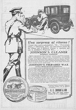 PUBBLICITA' 1918 PULIZIA AUTOMOBILE JOHNSON'S & SON CERA AUTO PULIZIA GARAGE