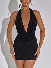 Mini abiti da donna sexy scollo a V profondo senza maniche increspato bodycon festa cocktail