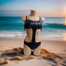 Trikini Nero a Fascia con Frange Ecopelle, Taglie dalla 44 alla 48