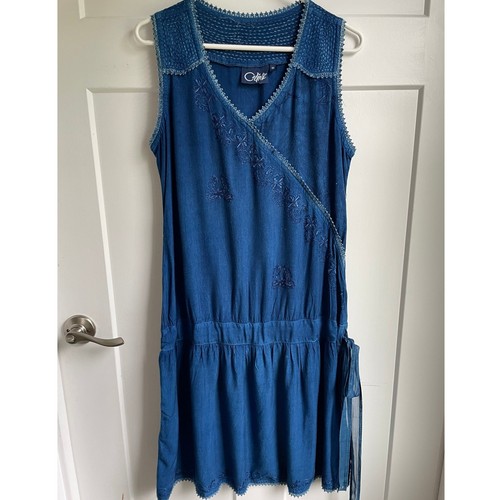 Abito coline blu ricamato vita - abito,
