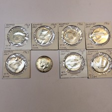 Lotto 8 monete mezzo dollaro Kennedy argento 40% 1966-1969