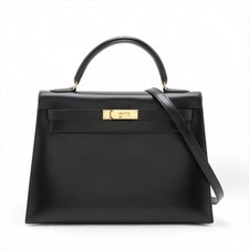 Hermès Kelly 32 Serie Scatola Vitello Nero Oro Raccordi Metallo □B: 1998