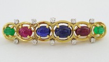 Spilla/spilla David Webb 18 carati/platino cabochon zaffiro rubino smeraldo e diamanti