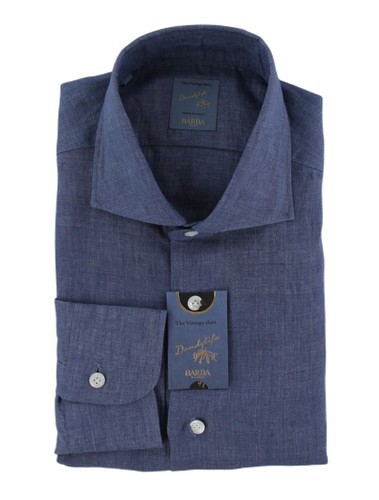 Camicia lino blu solido - blu,