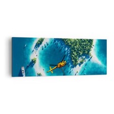 Quadro su Tela 140x50cm Elicottero Oceano isola paradiso Stampe Immagini Murale