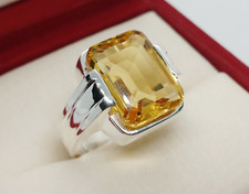 Argento Sterling 925 Citrino Giallo Profondo 12 Carati - Anello Anello Vero Citrino Giallo