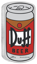 2019 The Simpsons Duff Beer Simpson 1 oz $ 1 argento 99,99% moneta lattina prova